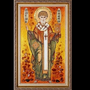 Икона из янтаря св. Спиридона Тримифунтского