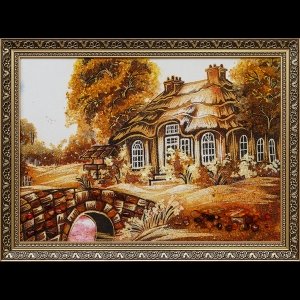 Картина из янтаря домик в деревне