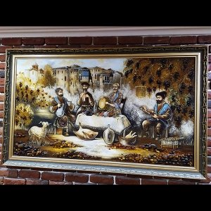 Картина из янтаря в деревянной раме. Размер картины из янтаря: 152 х 92 см.