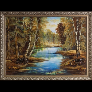 Картина река в лесу