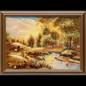 Картина из янтаря озеро в лесу