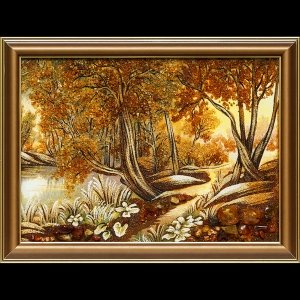 Картина озеро в лесу