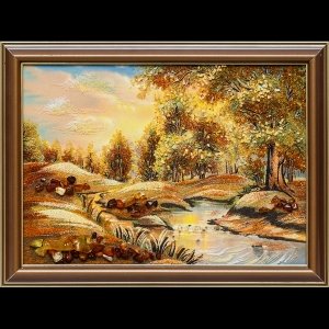Картина из янтаря озеро в лесу