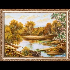 Картина из янтаря: Лодка на озере.