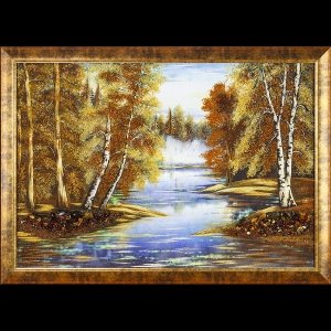 Картина из янтаря большого размера: Река в лесу.
