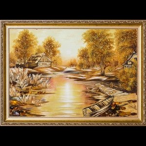 Картина из янтаря: Утро в деревне.