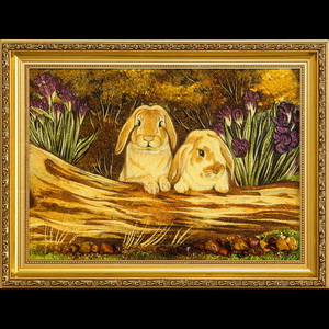 Картина два кролика из янтаря