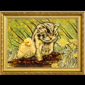 Картина котёнок из янтаря