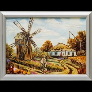 Картина из янтаря: Украинский пейзаж деревни