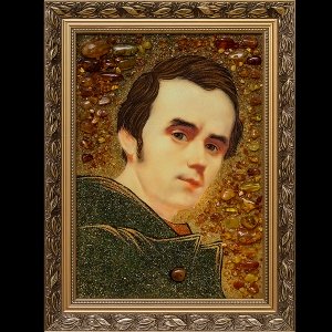 Портрет Т. Г. Шевченко из янтаря. Размер портрета: 30 х 40 см. Цена портрета из янтаря - 8 тыс. грн. Ручная работа в деревянной раме.